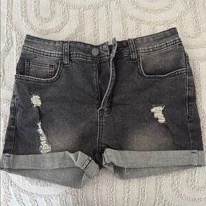 Distressed Black Denim Shorts